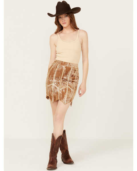 Image #1 - Miss Me Women's Sequins Zig Zag Hem Mini Skirt , Rust Copper, hi-res