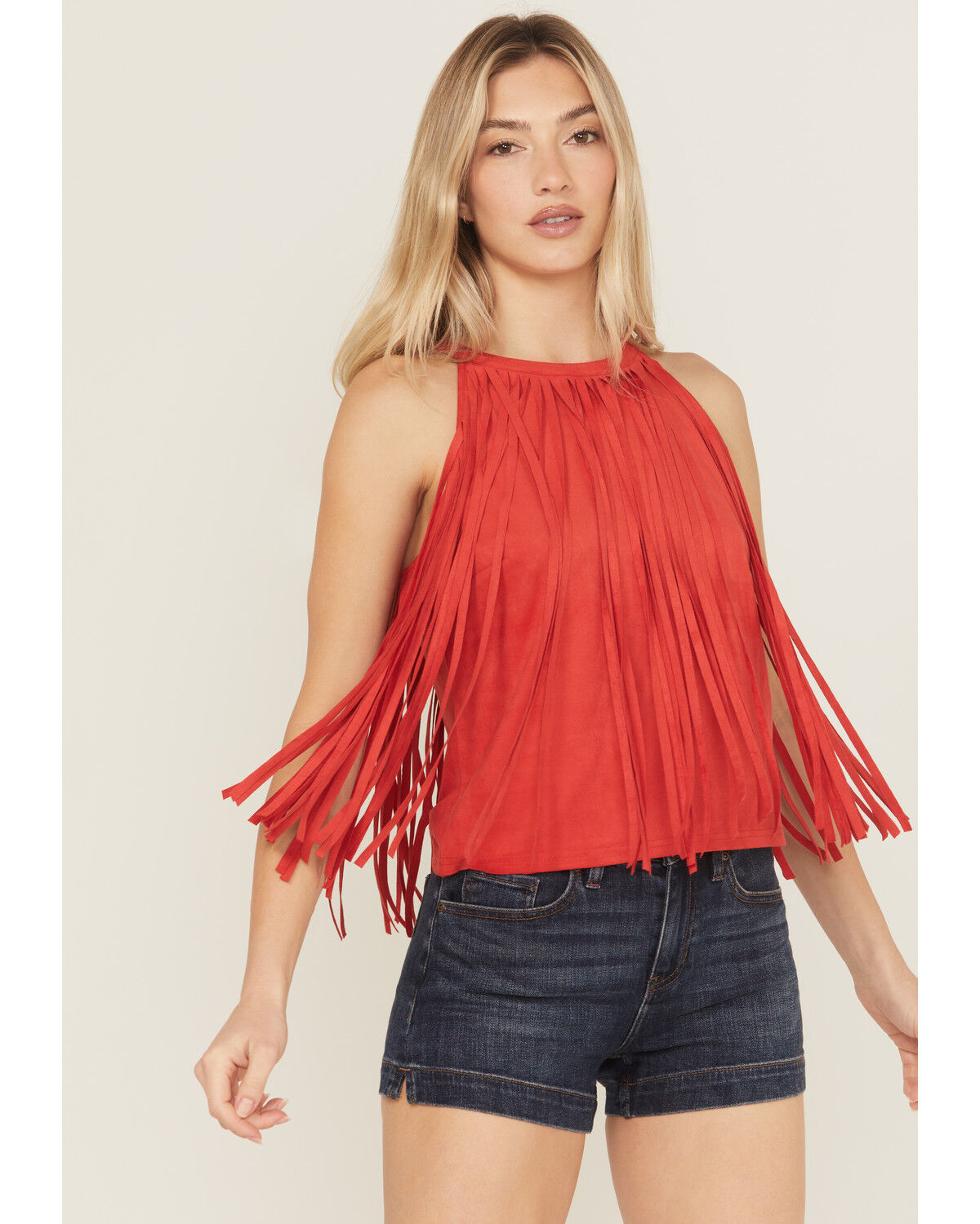 Idyllwind Women's Madie Faux Suede Fringe Tank, Coral, hi-res
