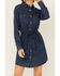Wrangler Women's Dark Denim Washed Long Sleeve Western Shirt Dress, Indigo, hi-res