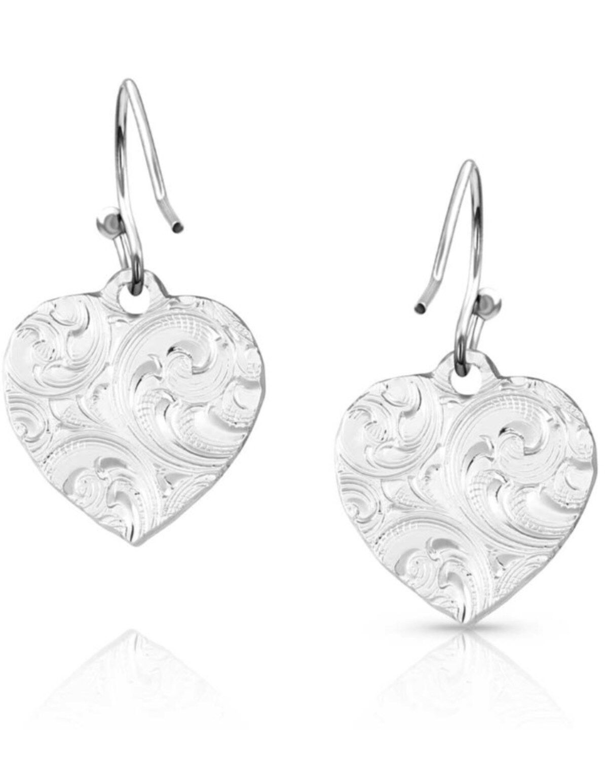 Image #2 - Montana Silversmiths Women's Chiseled Heart Earrings, Silver, hi-res