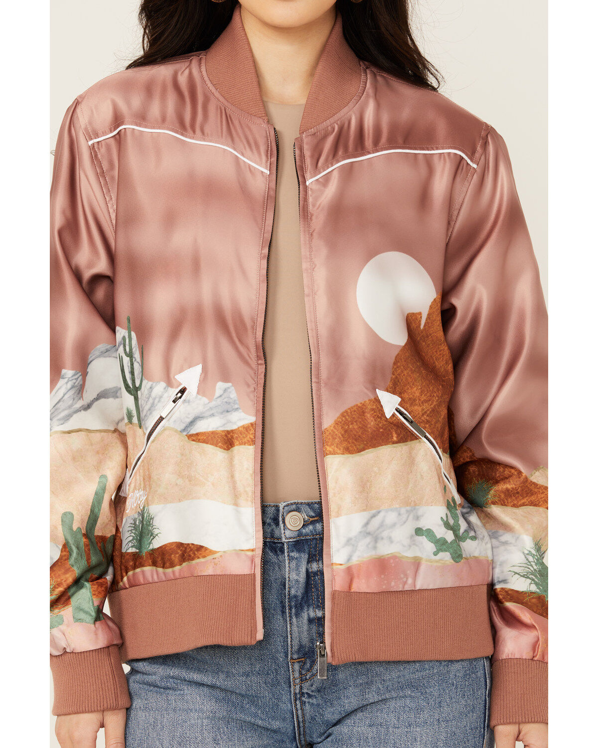 Image #3 - Hooey Women's Desert Land Satin Bomber Jacket, Pink, hi-res