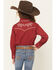 Image #4 - Ely Walker Girls' Solid Floral Embroidered Long Sleeve Snap Western Shirt, Red, hi-res