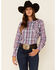 Ariat Women's Burgundy Cornflower R.E.A.L. Plaid Embroidered Southwestern Yoke Snap Western Shirt, Burgundy, hi-res