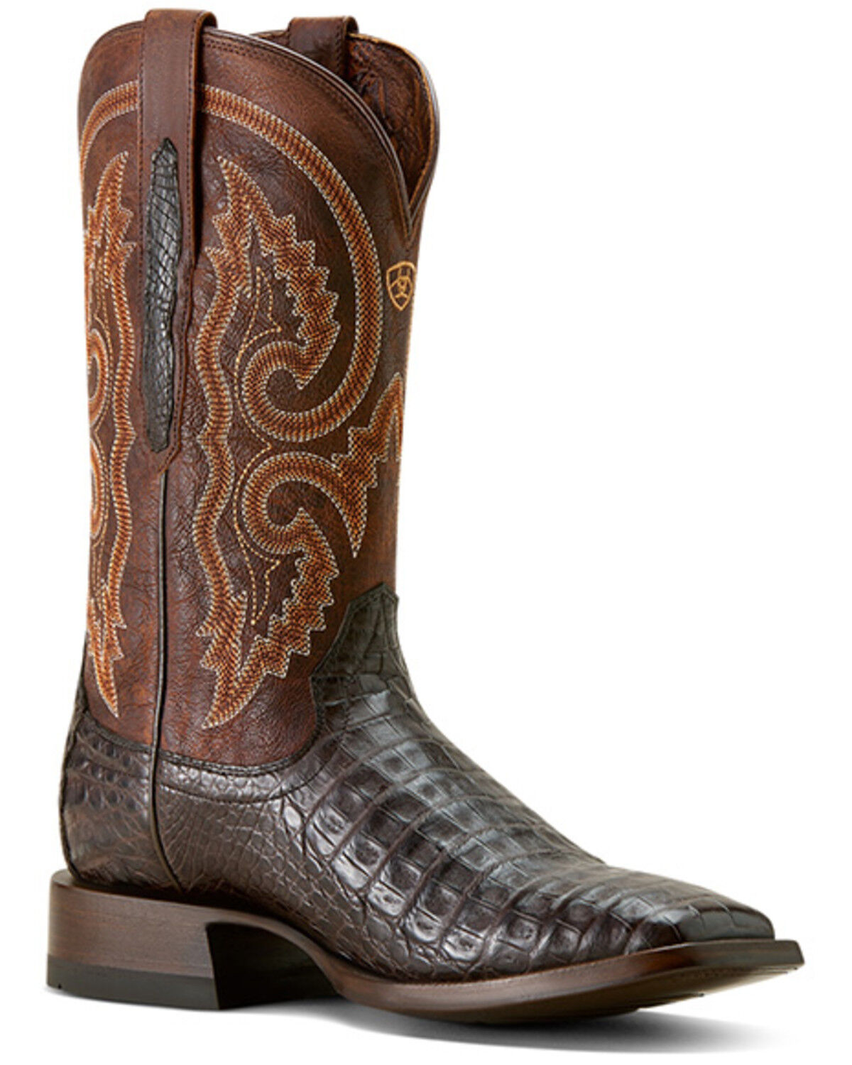Image #1 - Ariat Men's Callen Exotic Caiman Belly Western Boots - Broad Square Toe, Chocolate, hi-res