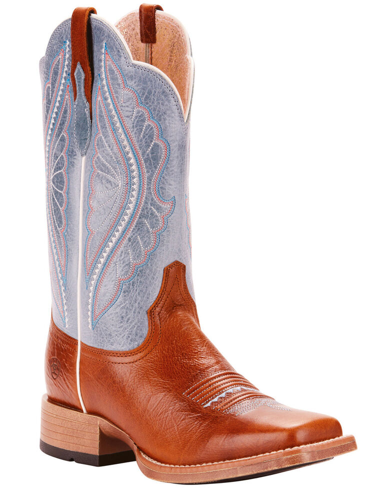 brown and blue ariat boots