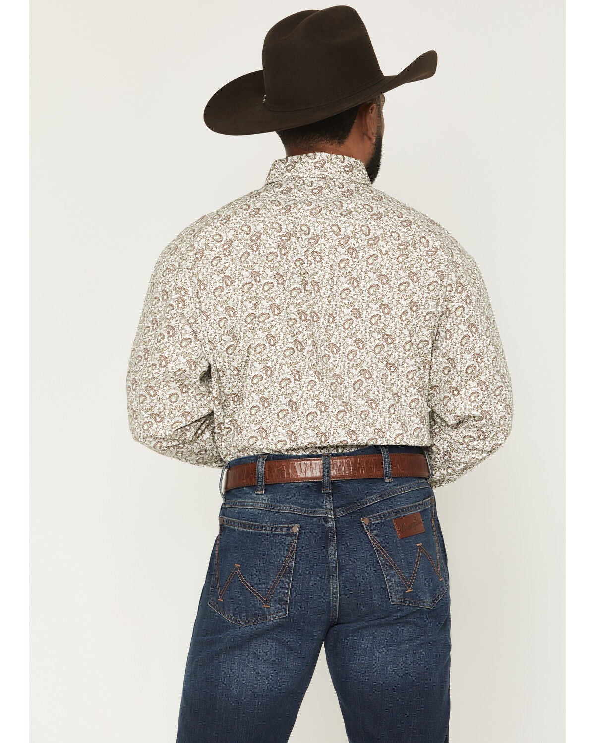 Image #4 - George Strait by Wrangler Men's Paisley Print Long Sleeve Button-Down Stretch Western Shirt - Tall, Brown, hi-res