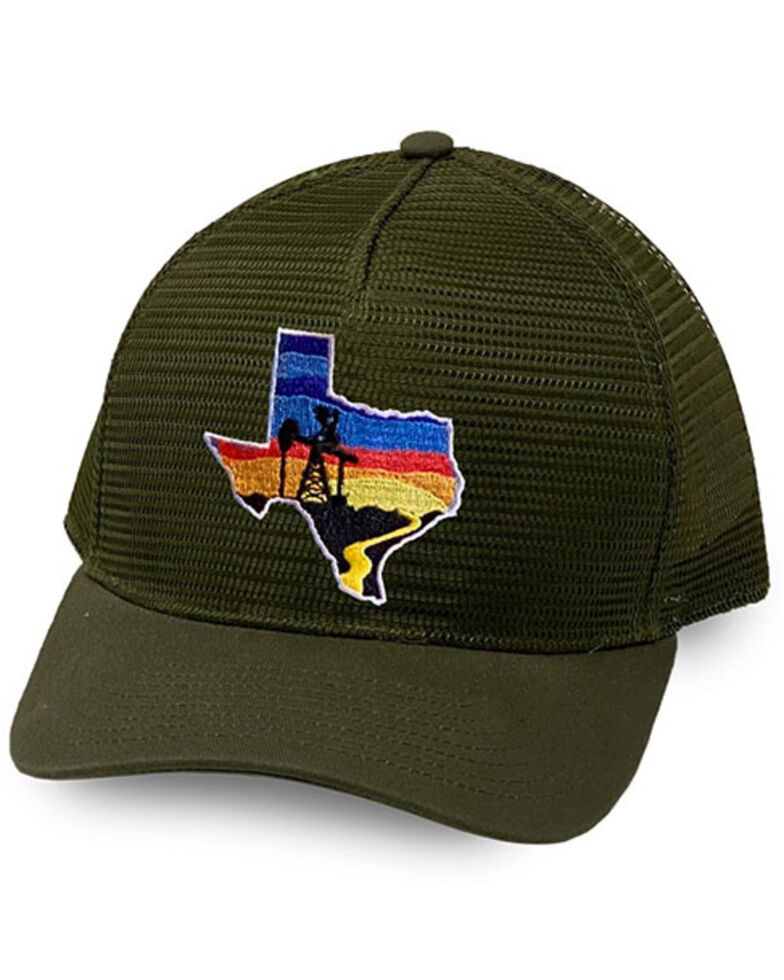 Oil Field Hats Men's Loden Texas Sunset Patch MeshBack Ball Cap Boot