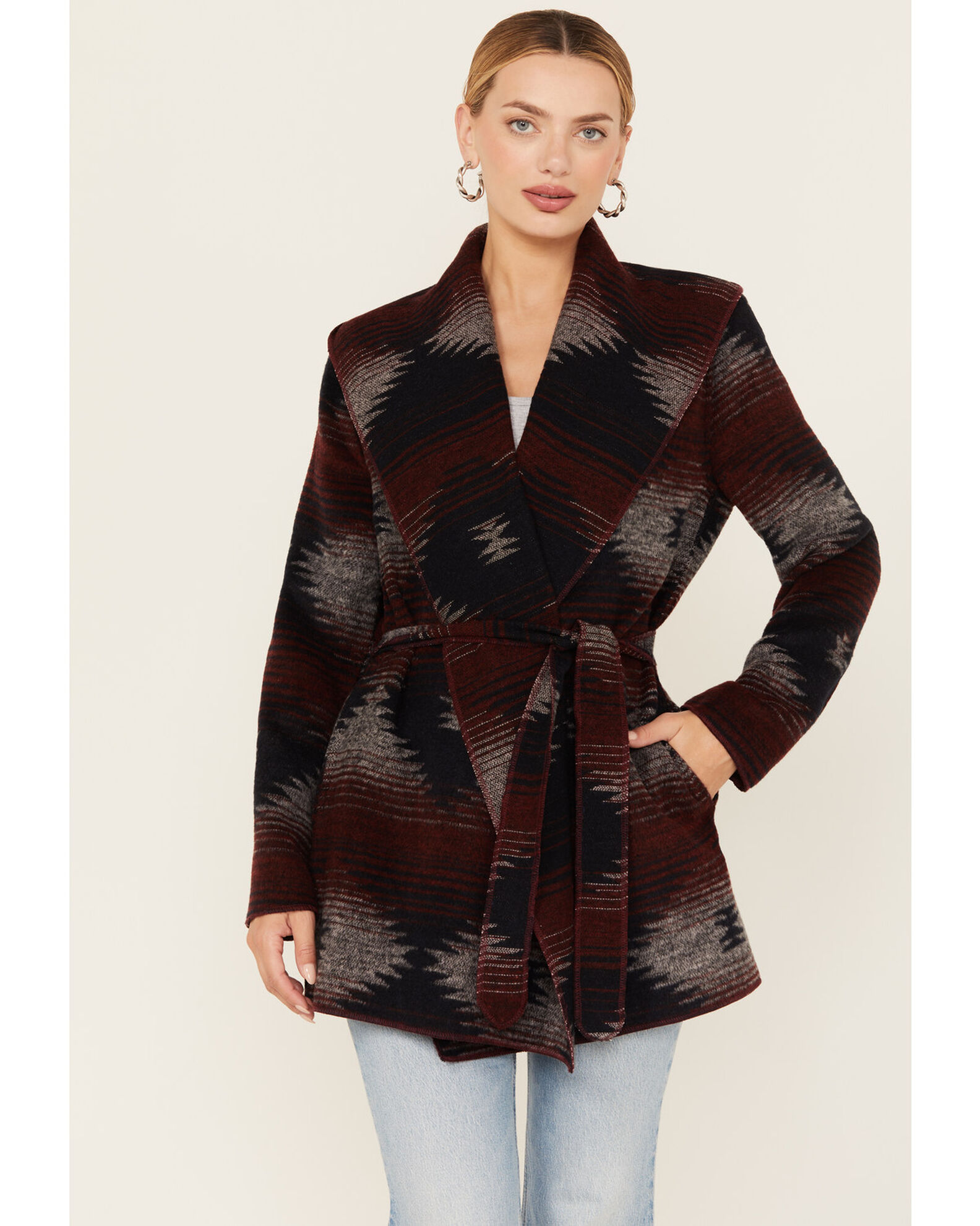 Product Name Cripple Creek Women s Southwestern Print Hooded Wrap Jacket