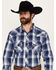 Image #1 - Wrangler 20X Men's Plaid Print Long Sleeve Snap Western Shirt, Navy, hi-res