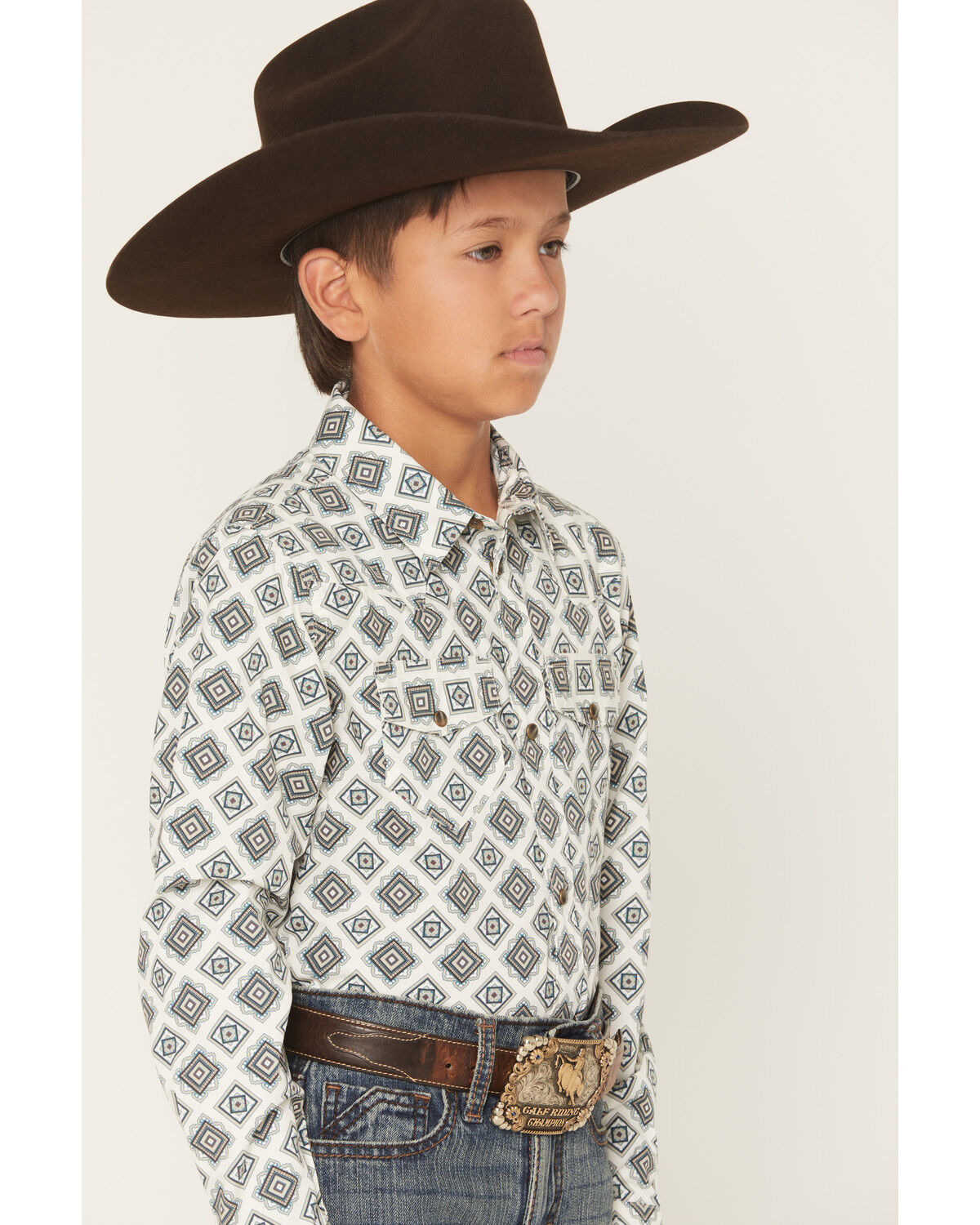 Image #2 - Gibson Trading Co Boys' Time Warp Geo Print Long Sleeve Snap Western Shirt, Ivory, hi-res