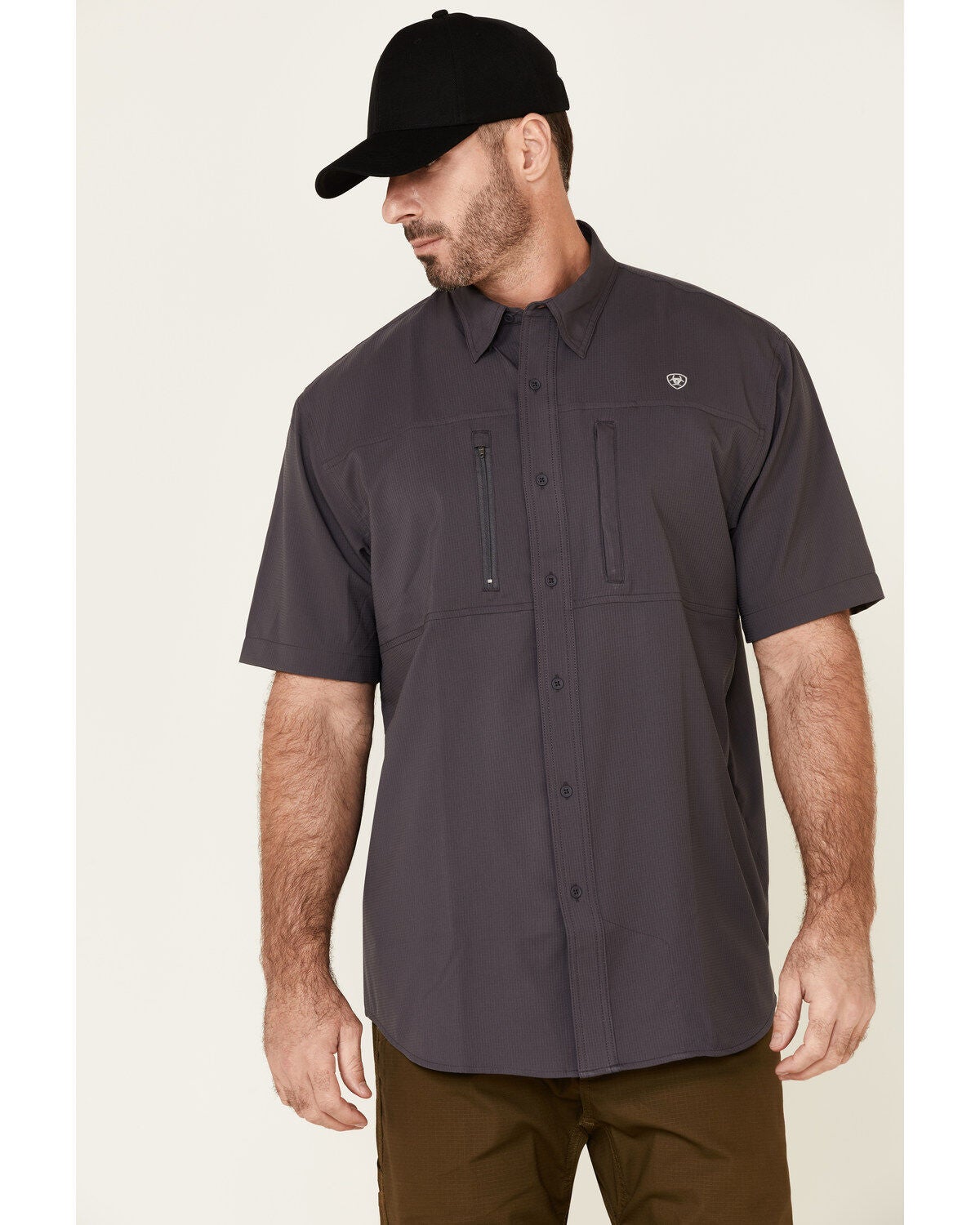Ariat Men's Solid Charcoal Tek Short Sleeve Button Down Western Shirt, Charcoal, hi-res