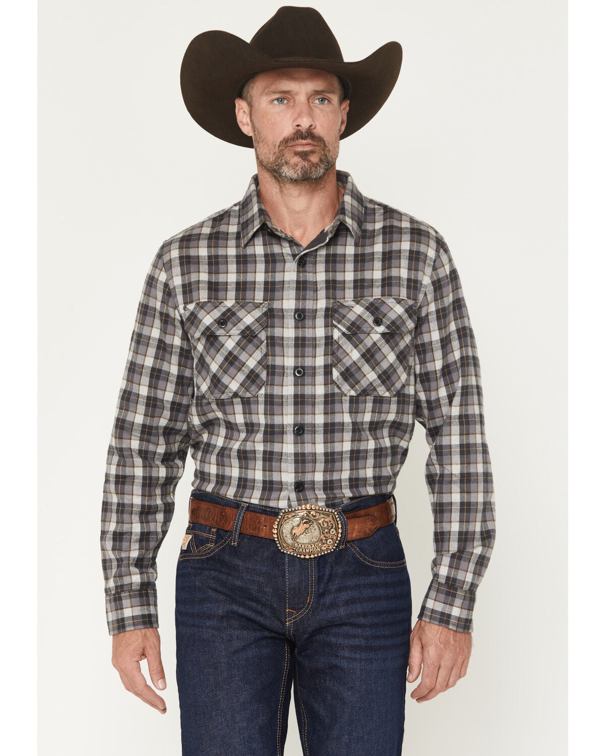 Pendleton Men's Burnside Plaid Print Long Sleeve Button-Down Flannel Shirt, Grey, hi-res