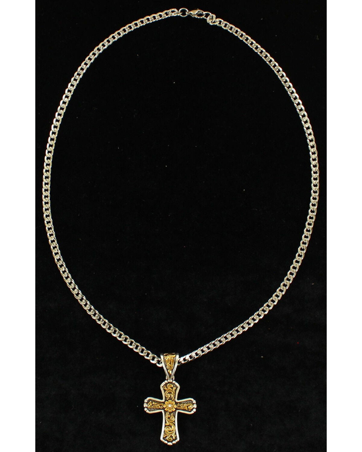 Twister Men's Floral Cross Antique Gold Necklace, Silver, hi-res
