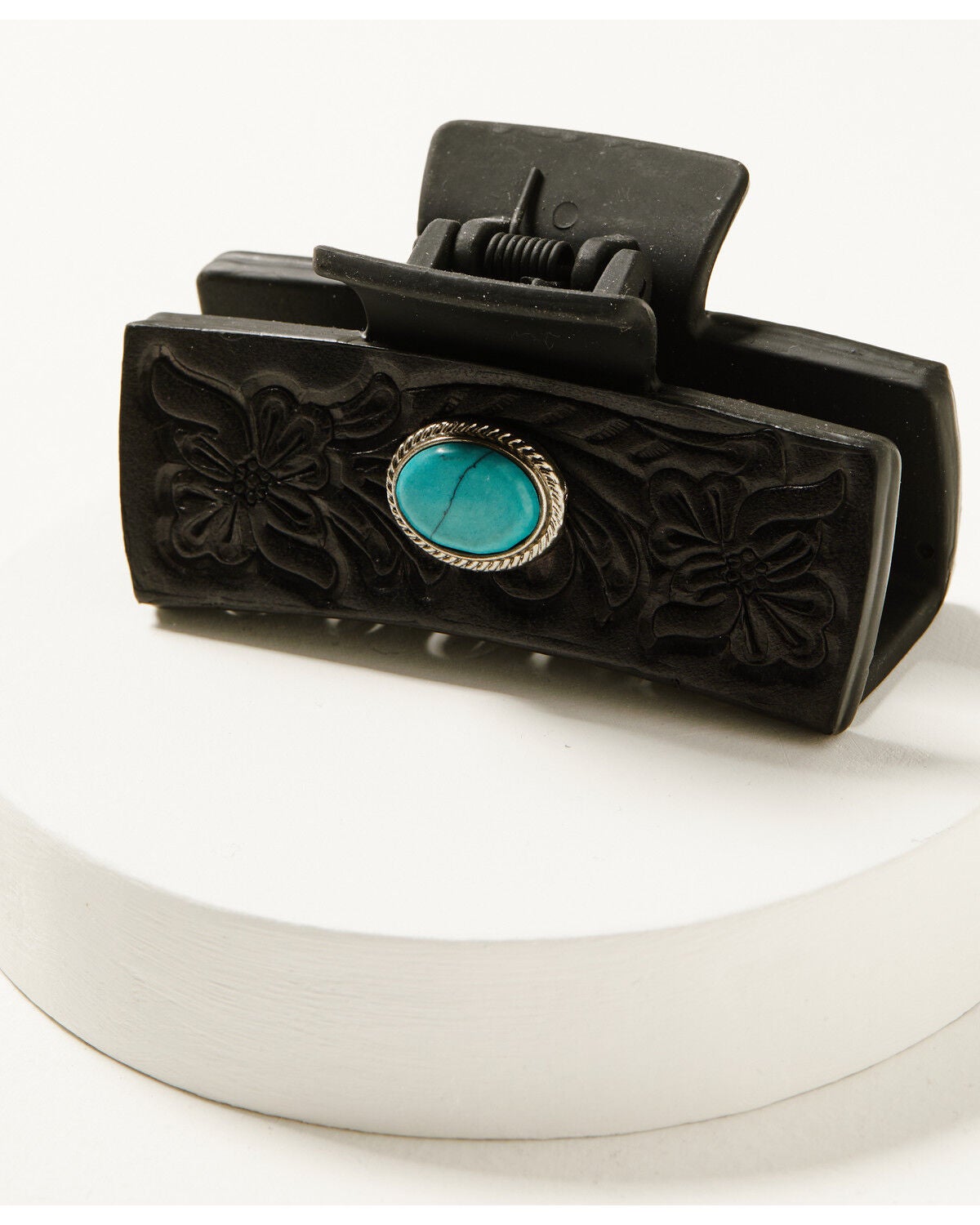 Image #2 - Shyanne Women's Tooled Floral Leather Hair Clip, Black, hi-res