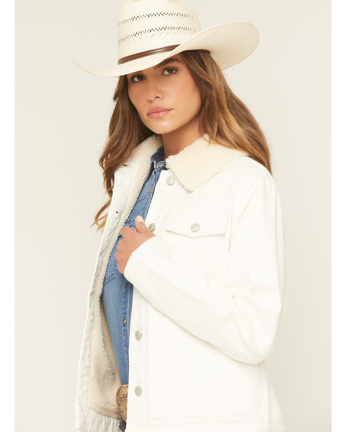 Image #2 - Shyanne Women's Sherpa Lined Denim Jacket, Off White, hi-res