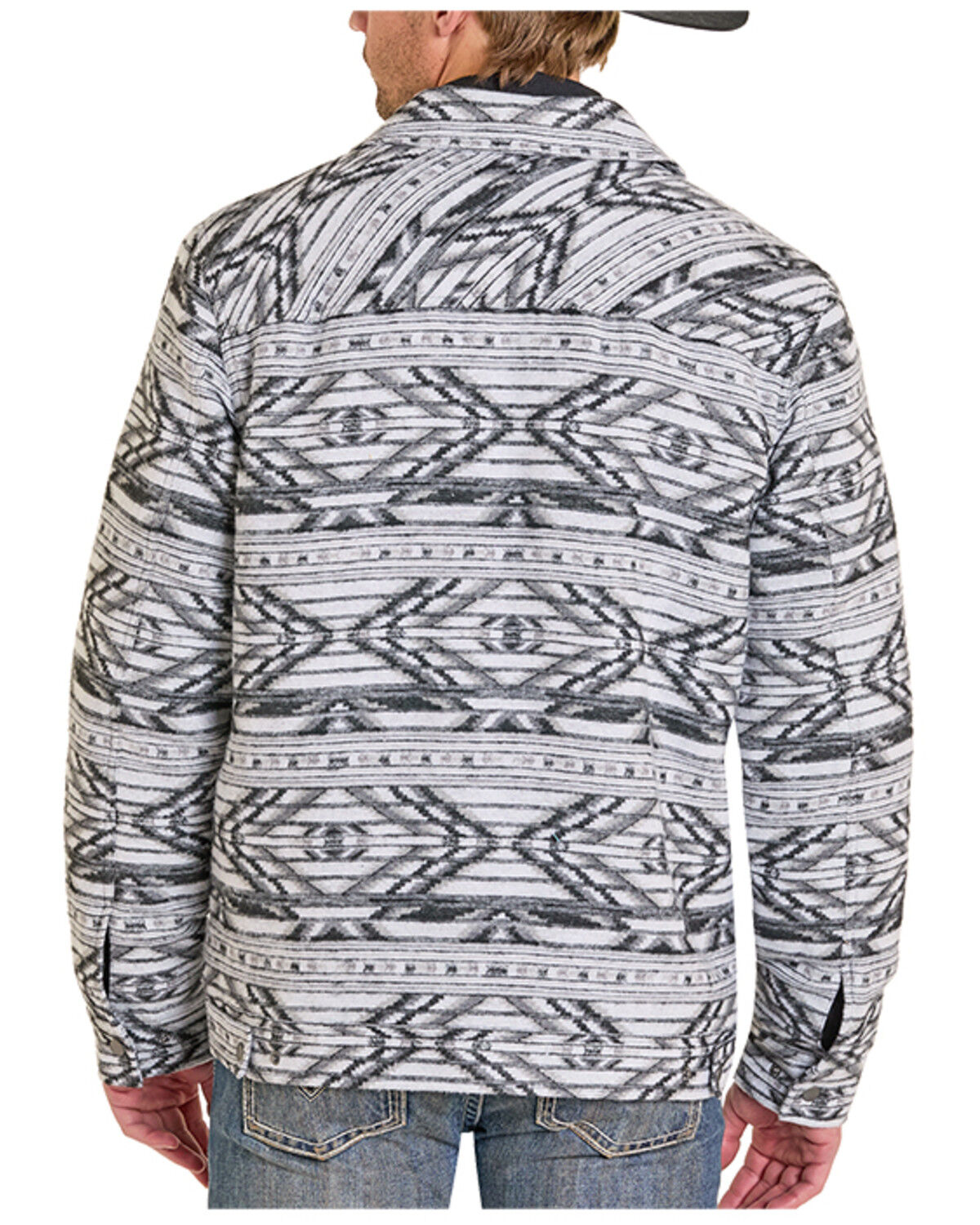 Image #3 - Rock & Roll Denim Men's Southwestern Print Berber Lined Shirt Jacket, Grey, hi-res