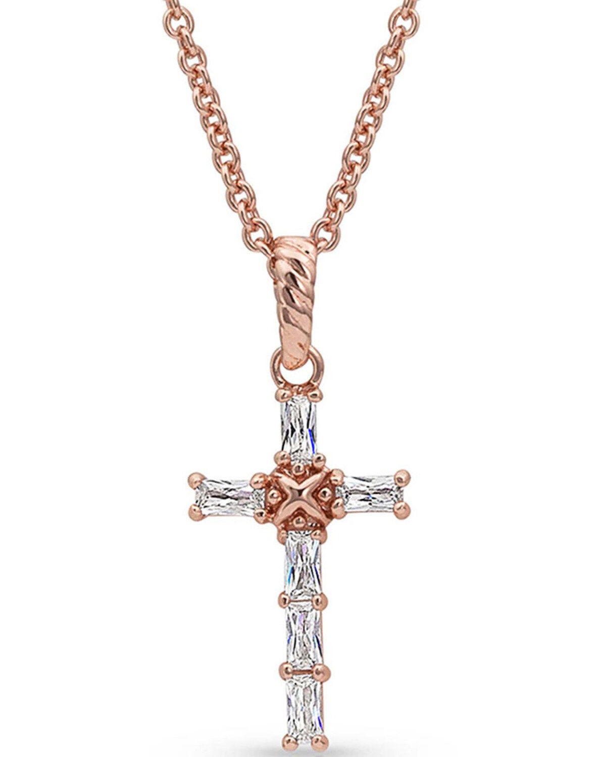 Image #2 - Montana Silversmiths Women's Entwined Rose Gold Brilliant Cross Necklace, , hi-res