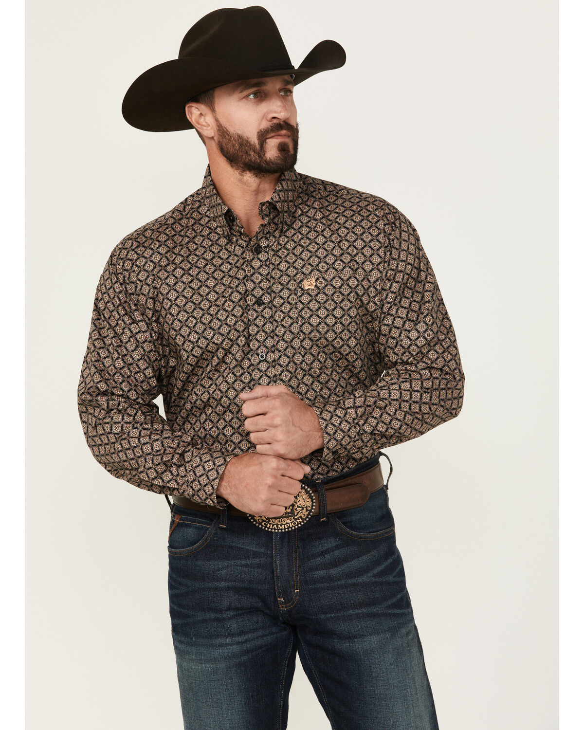 Cinch Men's Medallion Print Long Sleeve Button-Down Western