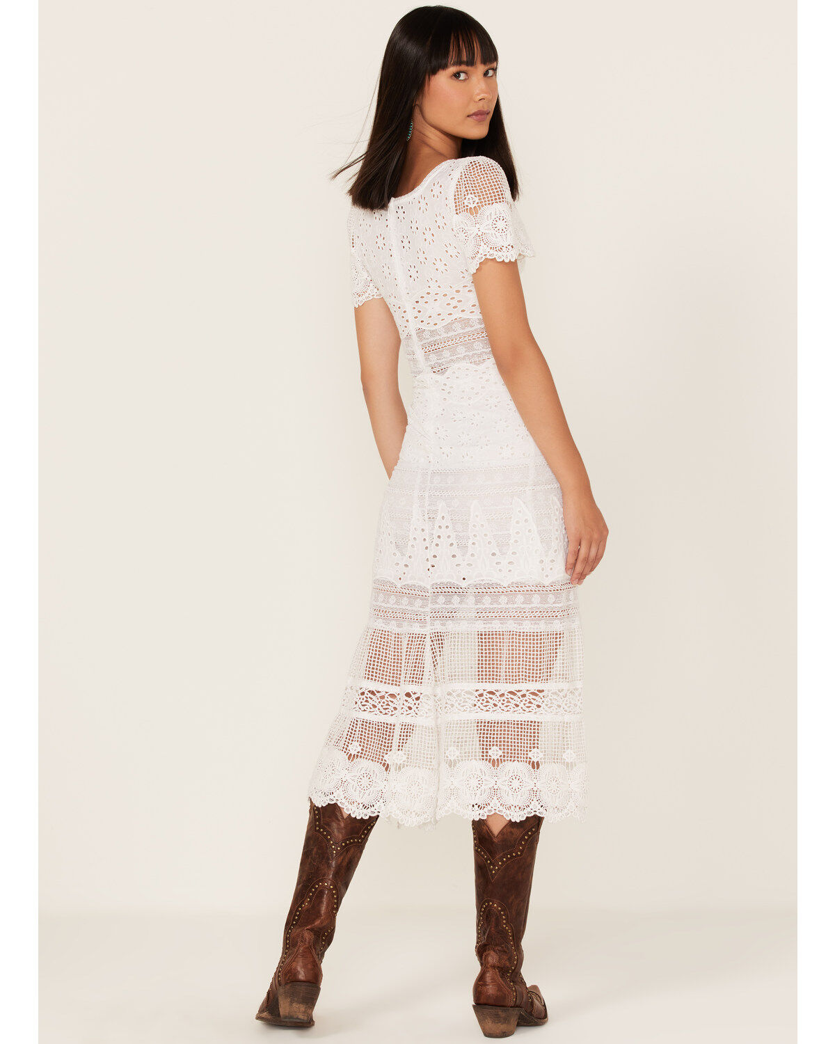 Image #4 - Maia Bergman Women's Surya Eyelet Lace Midi Dress, White, hi-res