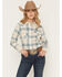 Image #1 - Wrangler Retro Women's Boot Barn Exclusive Plaid Print Long Sleeve Pearl Snap Flannel Shirt, Teal, hi-res