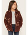 Image #1 - Wrangler Girls' Hay Away Horse Print Full Zip Jacket, Brown, hi-res