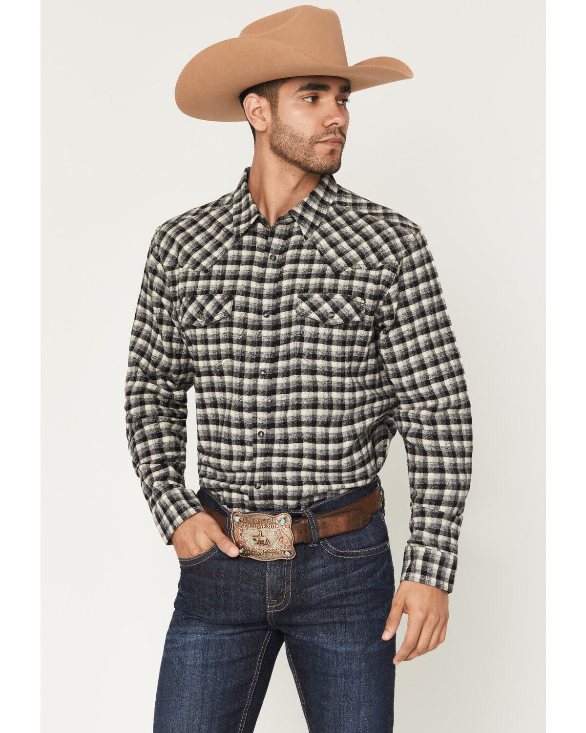 Cody James Men's Ozark Highlands Plaid Print Long Sleeve Snap Flannel Shirt, Black, hi-res