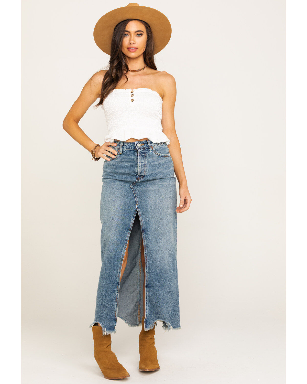 free people denim maxi skirt
