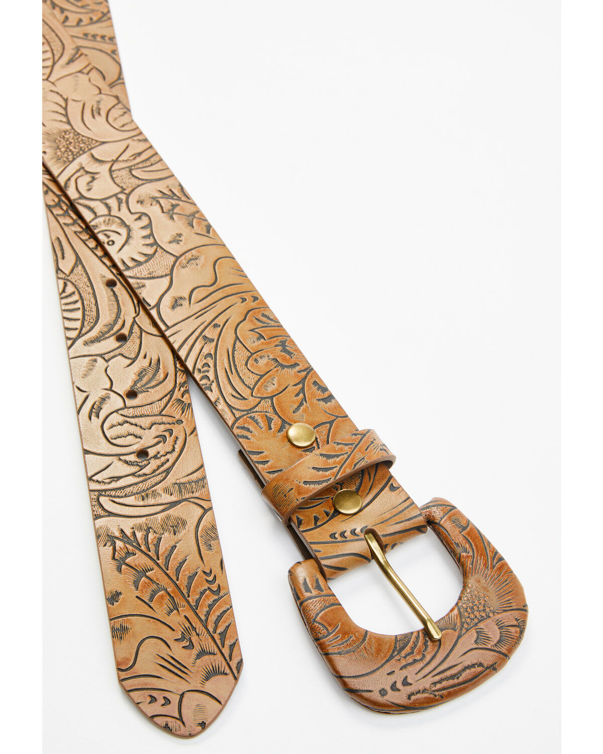 Image #2 - Shyanne Women's Tooled Buckle Belt, Brown, hi-res