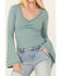 Image #3 - Shyanne Women's Twist Front Flare Sleeve Cropped Top, Aqua, hi-res