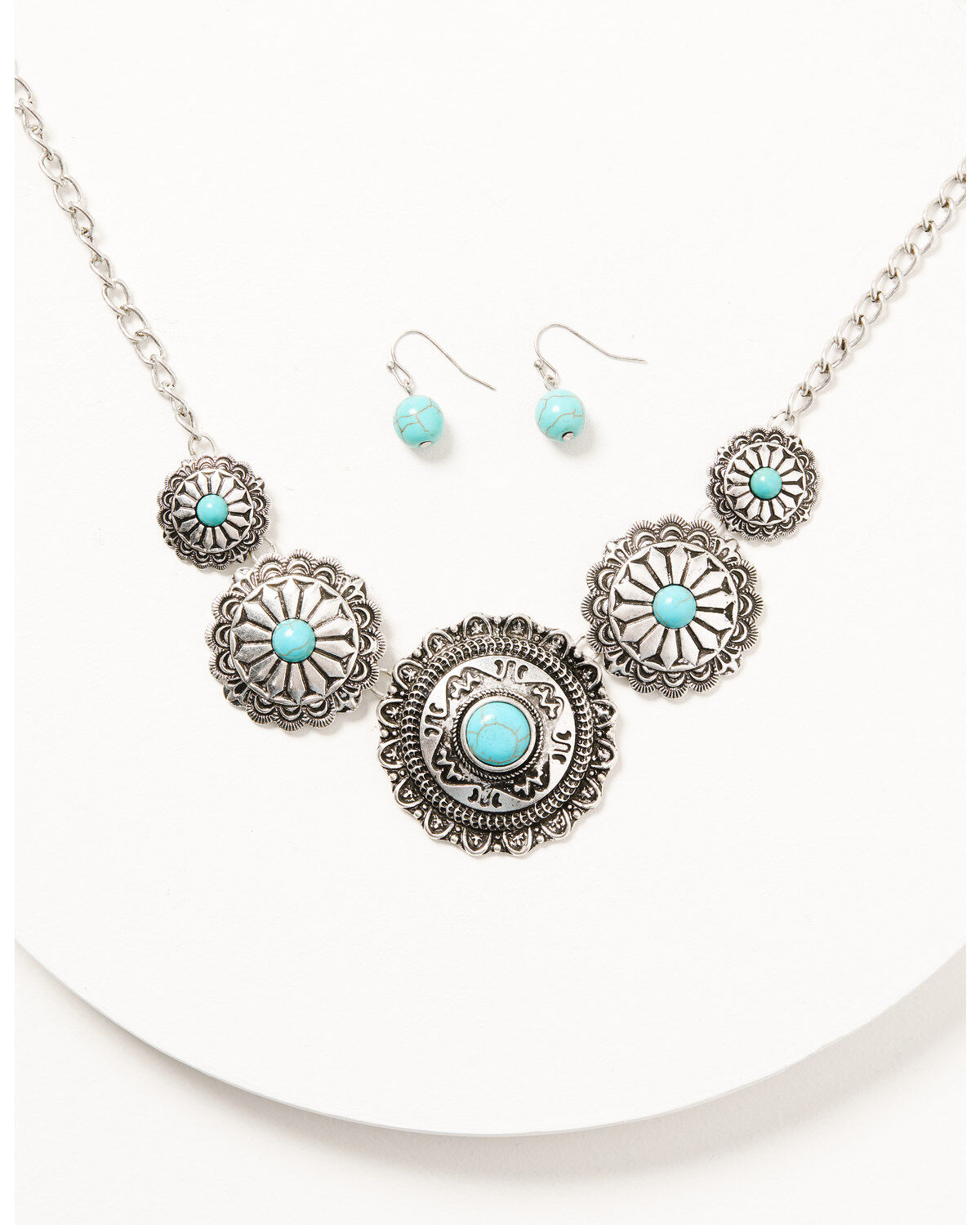 Image #1 - Shyanne Women's 5 Concho Necklace and Earrings Set, Silver, hi-res