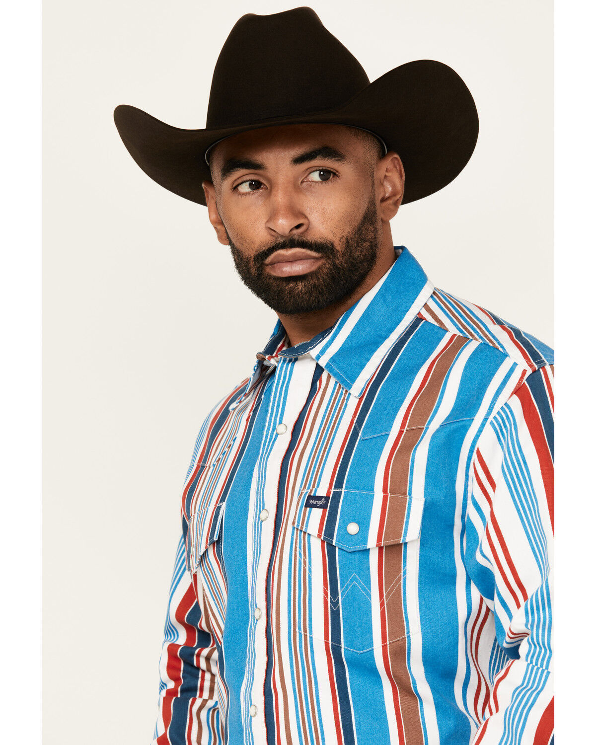 Image #2 - Wrangler Men's Vintage Brushpopper Striped Long Sleeve Snap Western Shirt, , hi-res