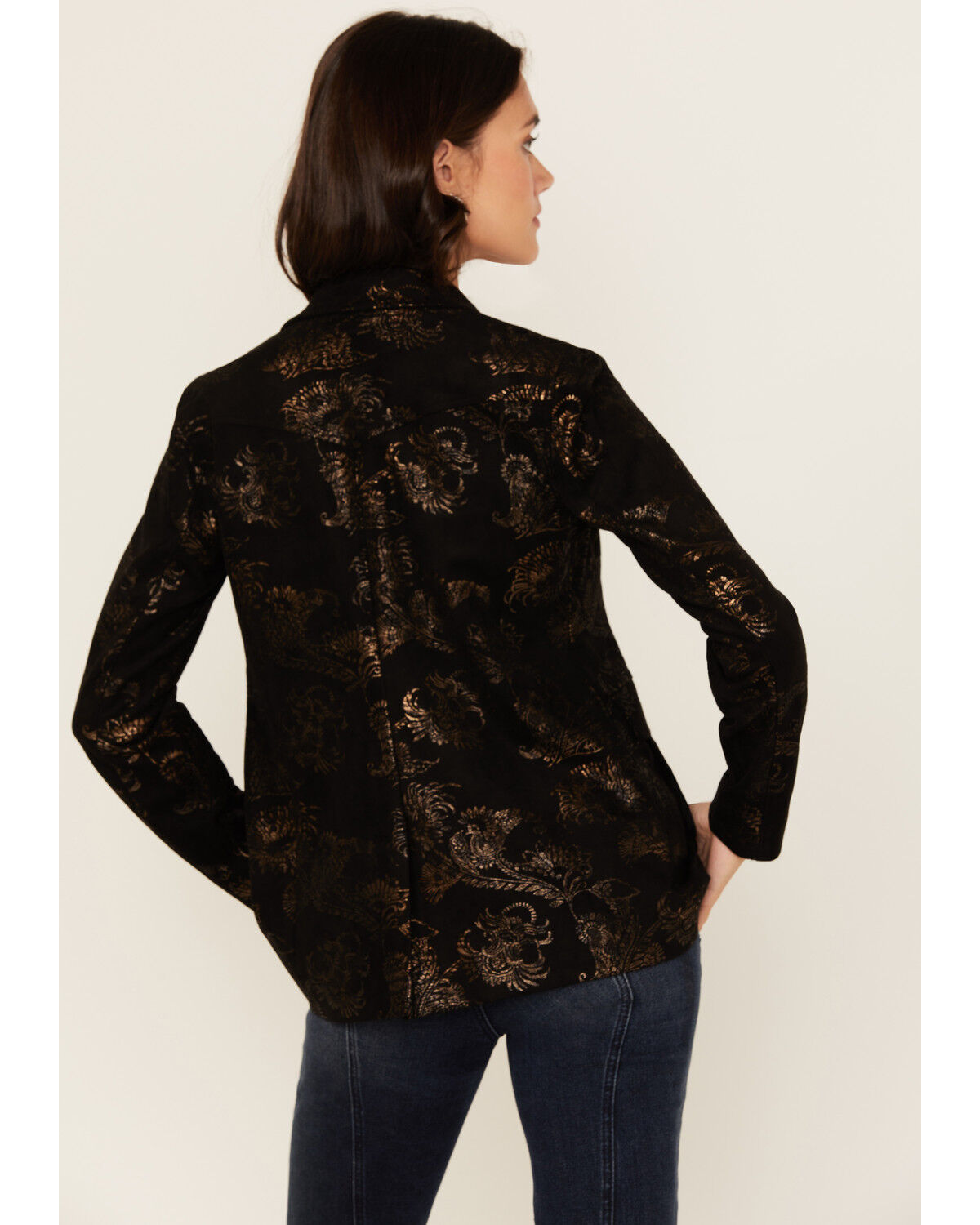 Image #4 - Shyanne Women's Metallic Printed Faux Suede Blazer, Black, hi-res