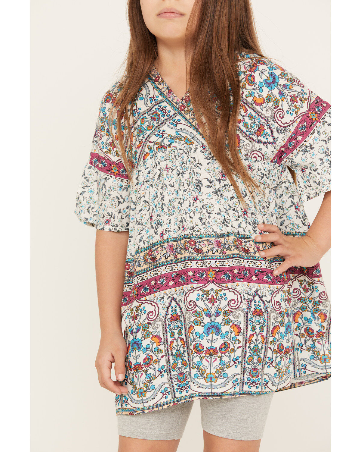 Image #3 - Hayden Girls' Printed Bell Sleeve Tunic, White, hi-res