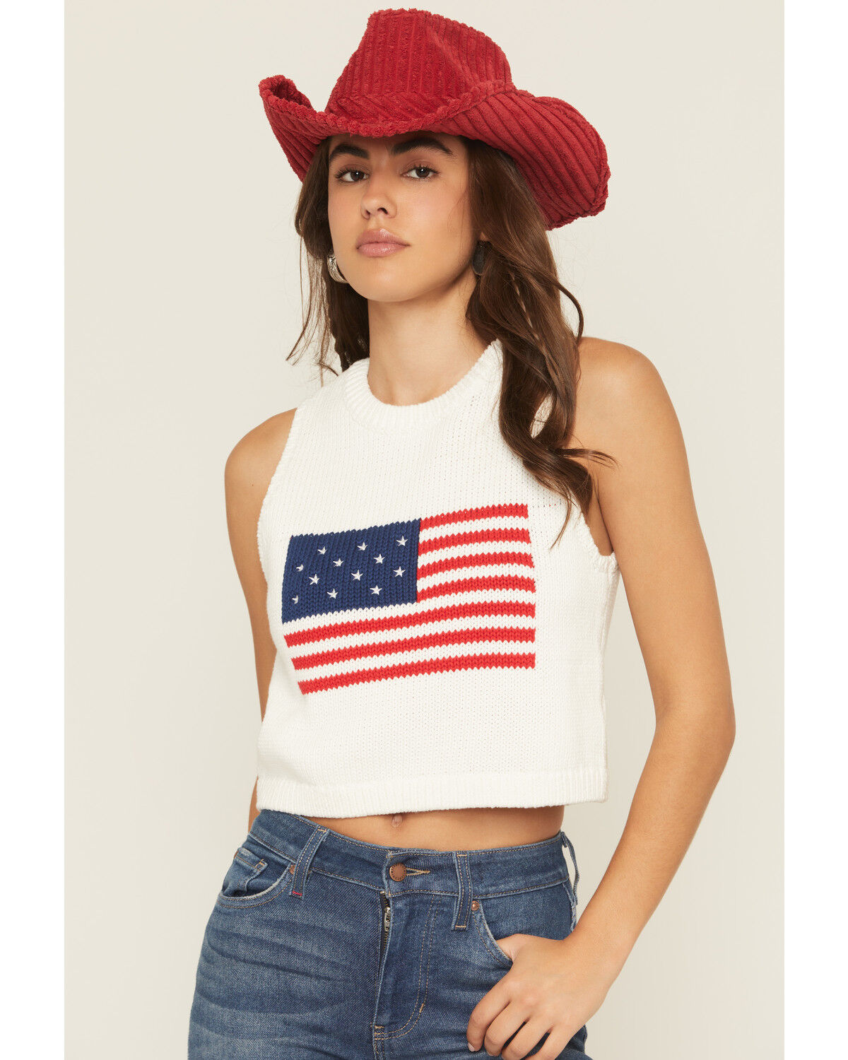 Image #1 - Show Me Your Mumu Women's Milo American Flag Knit Tank, White, hi-res