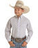 Panhandle Select Boys' White Floral Geo Print Long Sleeve Western Shirt , White, hi-res