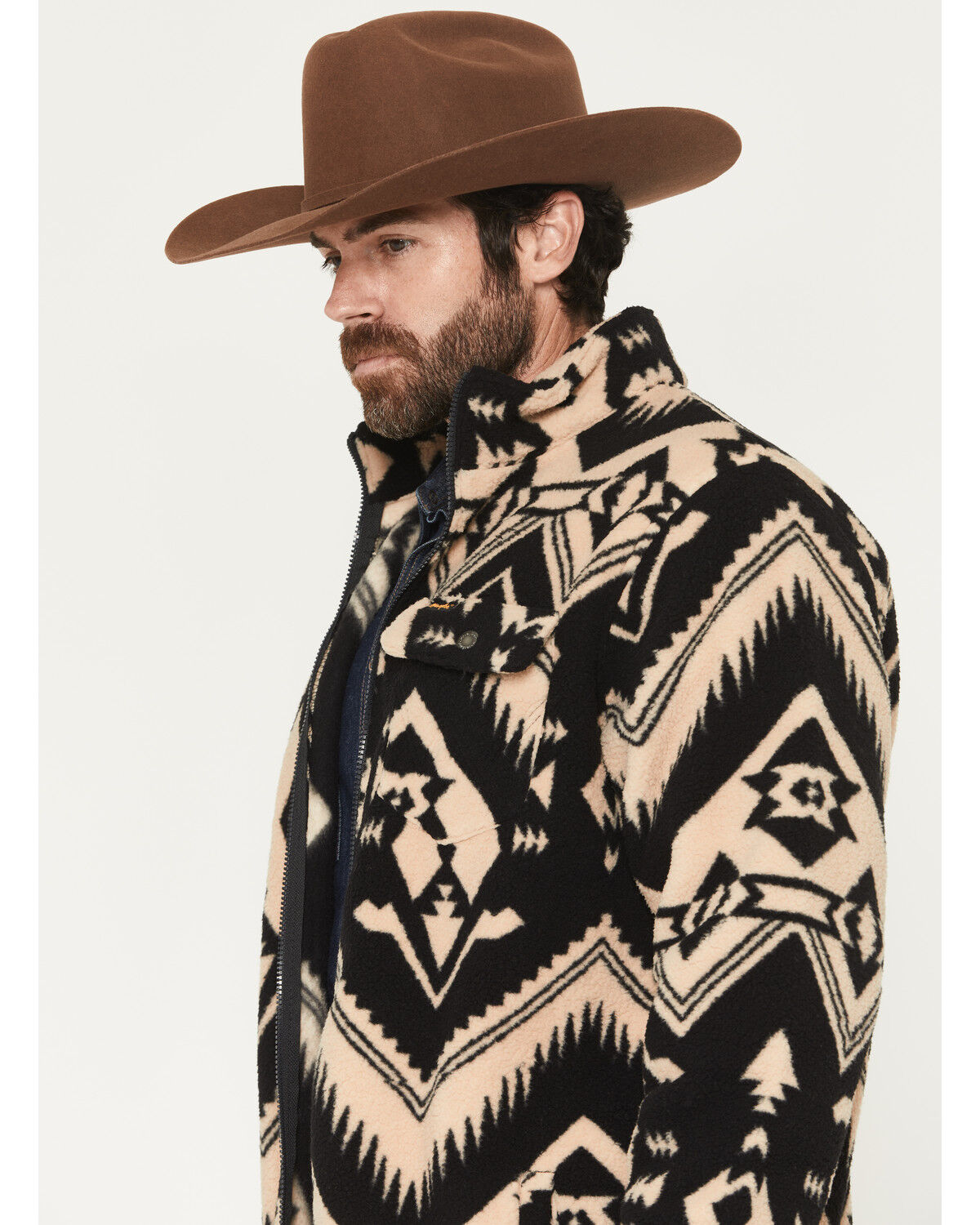 Image #2 - Wrangler Men's Lightweight Full Zip Southwestern Print Sherpa Jacket, Black, hi-res
