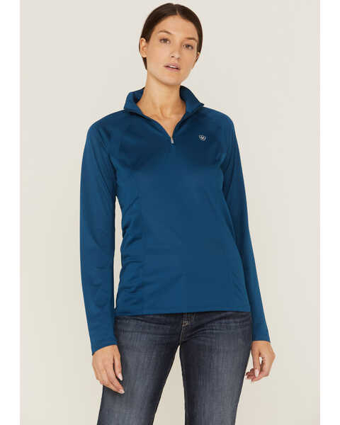 Ariat Women's Sunsstopper 2.0 1/4 Zip Baselayer Sweatshirt, Blue, hi-res