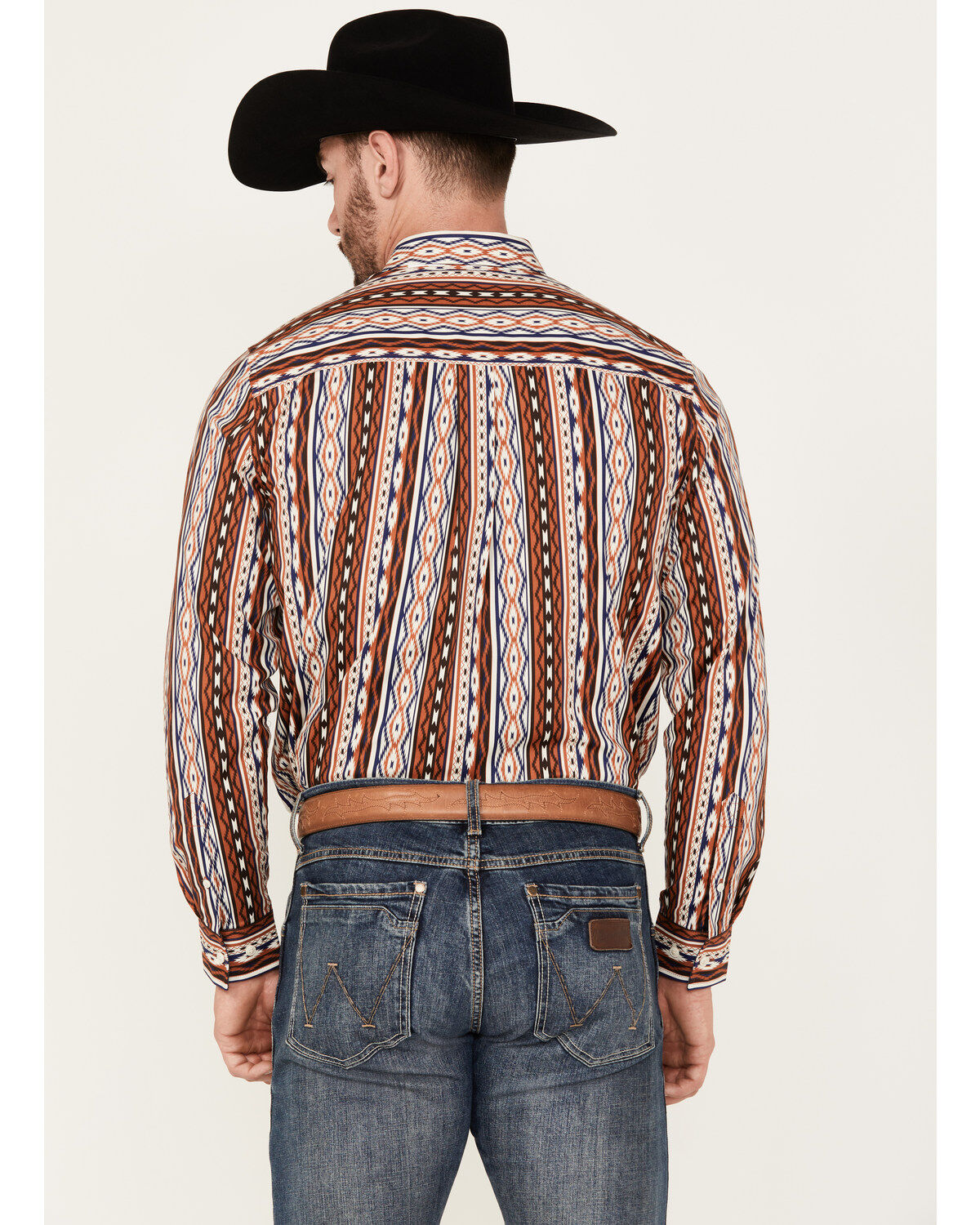 Image #4 - RANK 45® Men's Big Sky Southwestern Striped Print Long Sleeve Button-Down Stretch Western Shirt, Brown, hi-res