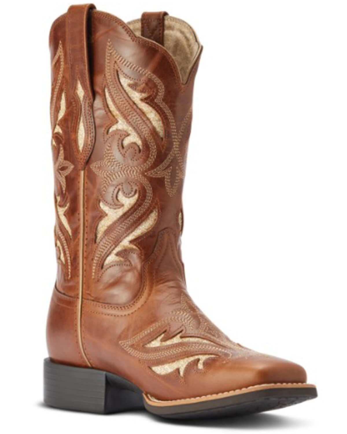 Image #1 - Ariat Women's Round Up Bliss Underlay Performance Western Boots - Broad Square Toe, Beige/khaki, hi-res
