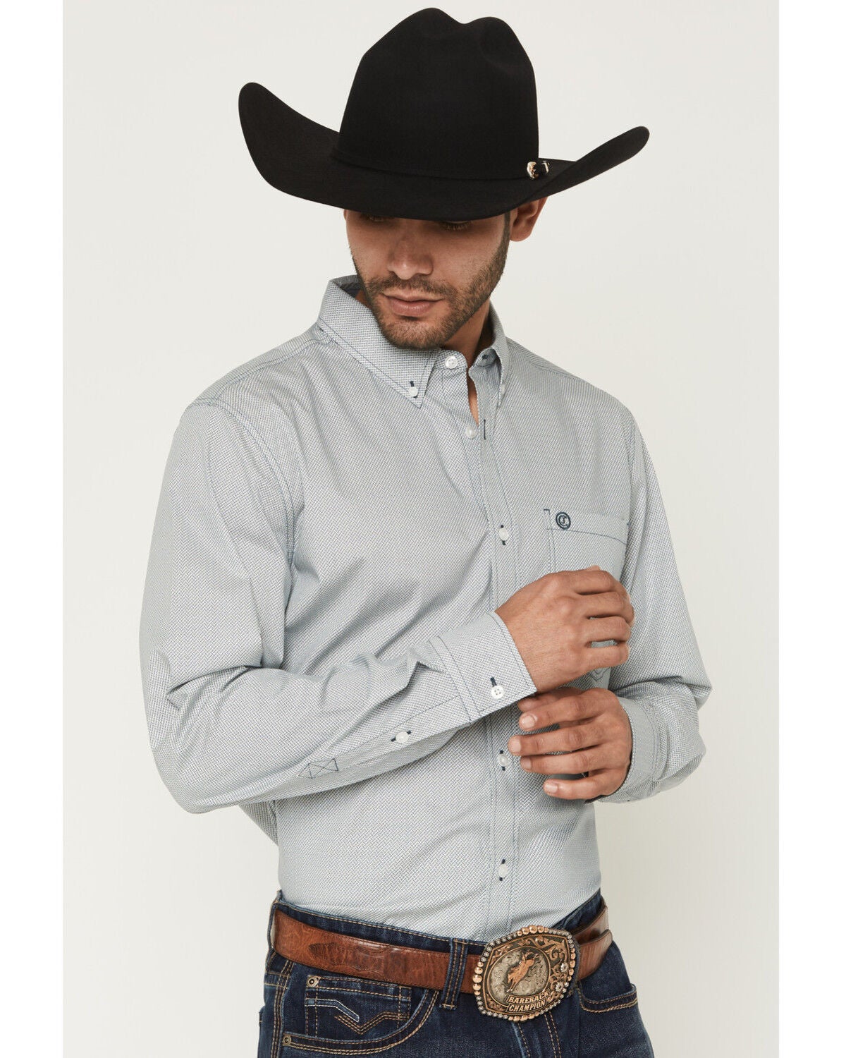Image #2 - Cody James Men's Day Job Geo Print Long Sleeve Button-Down Stretch Western Shirt - Big, Blue, hi-res