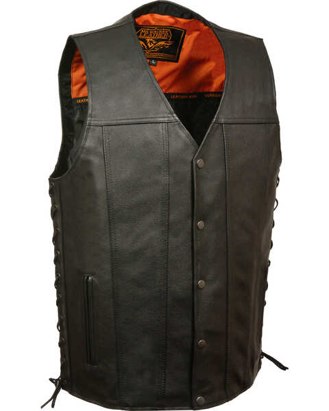 Milwaukee Leather Men's Straight Bottom Side Lace Vest - 3X, Black, hi-res