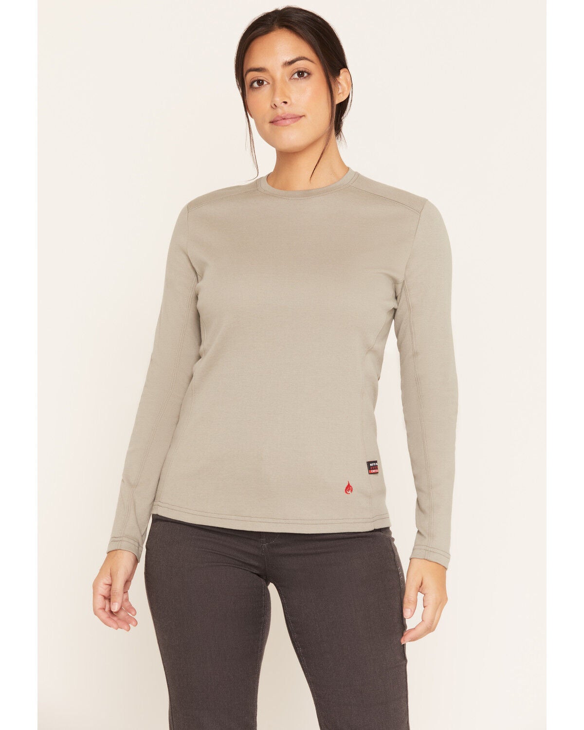Forge Workwear Women's FR Crew Neck Long Sleeve Work Tee, Grey, hi-res