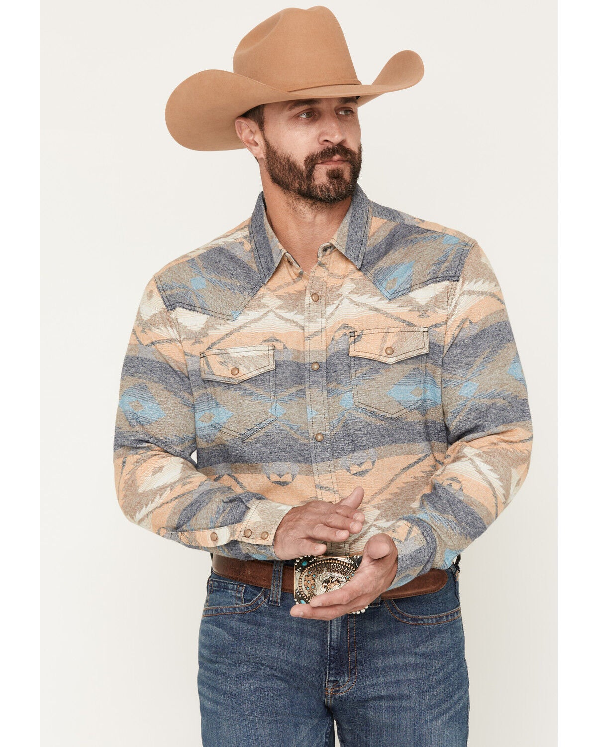 Image #1 - Cody James Men's Arrow Bear Southwestern Print Long Sleeve Snap Flannel Shirt, Multi, hi-res