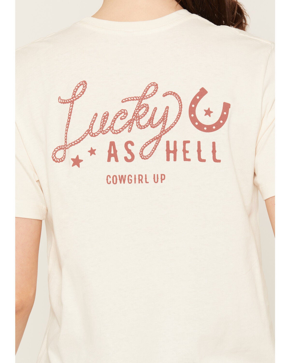 Image #4 - Cowgirl Up Women's Horseshoe Short Sleeve Graphic Tee, Cream, hi-res
