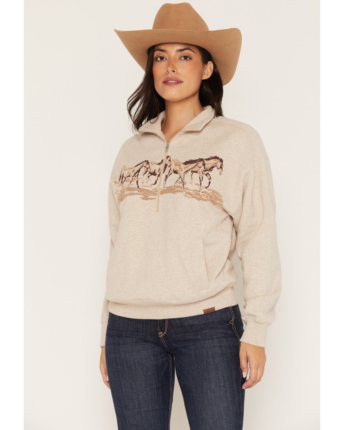 Ariat Women's Running Wild 1/2 Zip Pullover, Oatmeal, hi-res