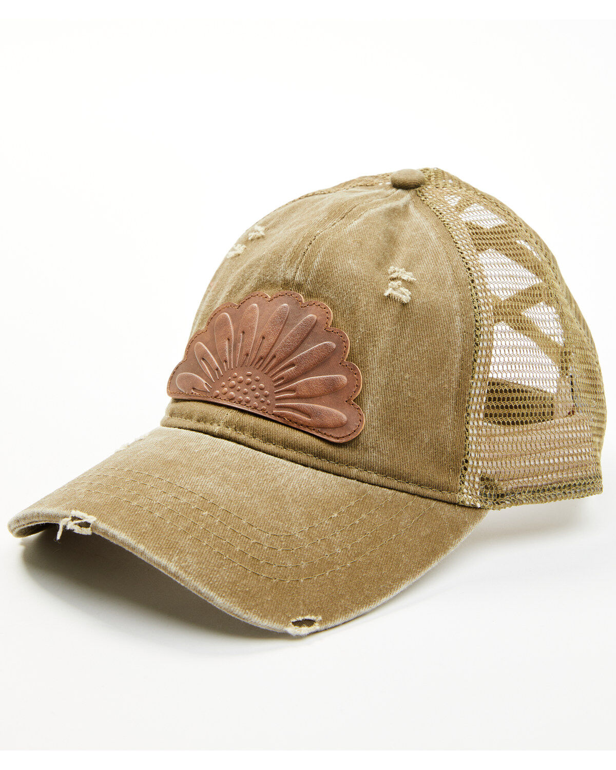 Image #1 - Shyanne Women's Faux Leather Patch Pony Tail Baseball Cap, Olive, hi-res