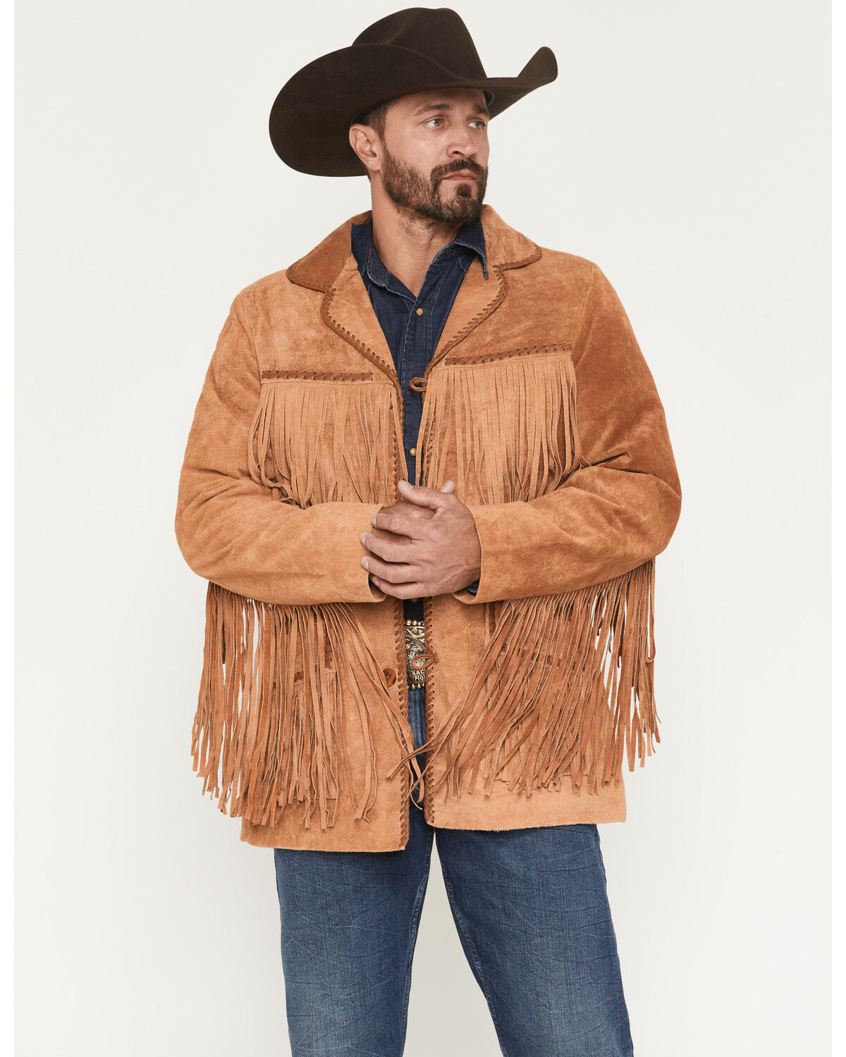 Scully Men's Suede Whip Stitch Fringe Jacket, Tan, hi-res