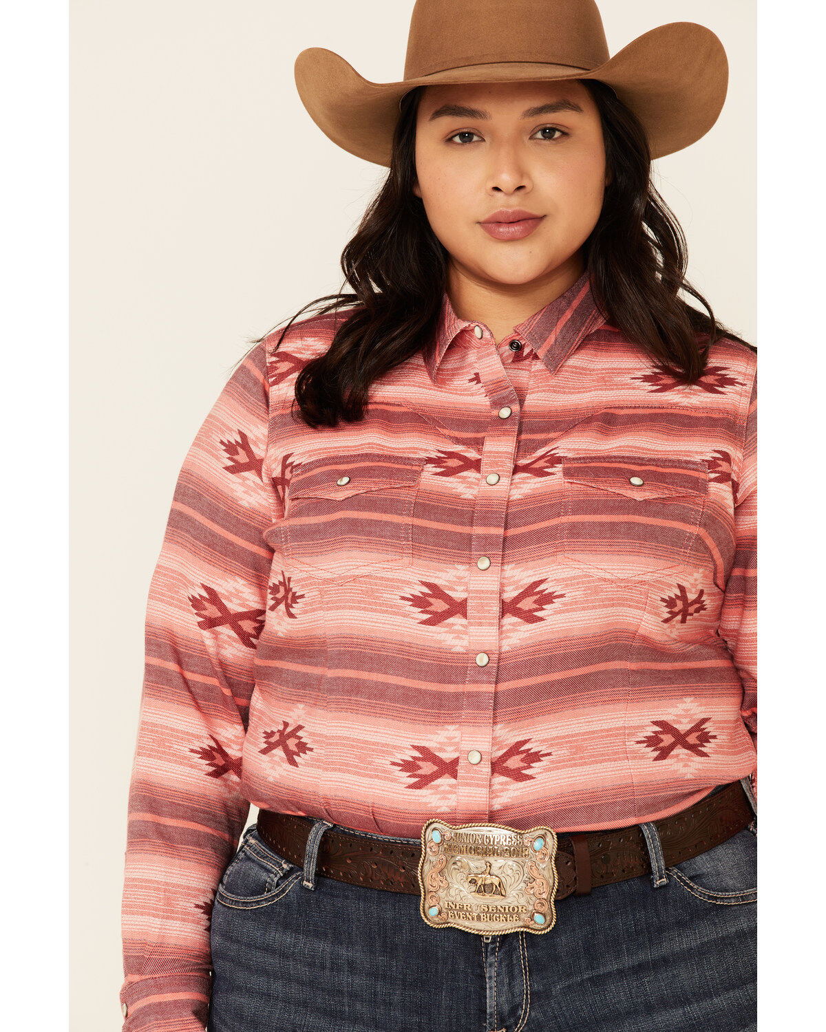 Image #3 - Ariat Women's Adorable Serape Print Long Sleeve Snap Western Core Shirt - Plus, Red, hi-res