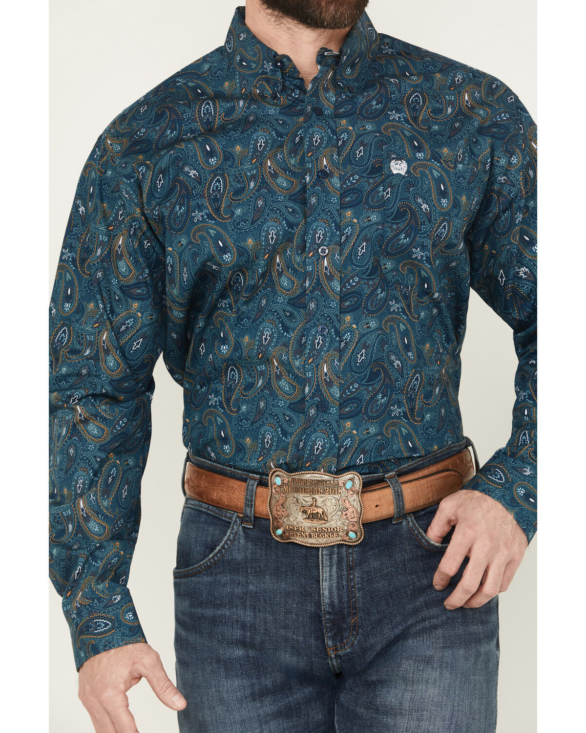 Image #3 - Cinch Men's Paisley Print Long Sleeve Button-Down Western Shirt - Big, Blue, hi-res