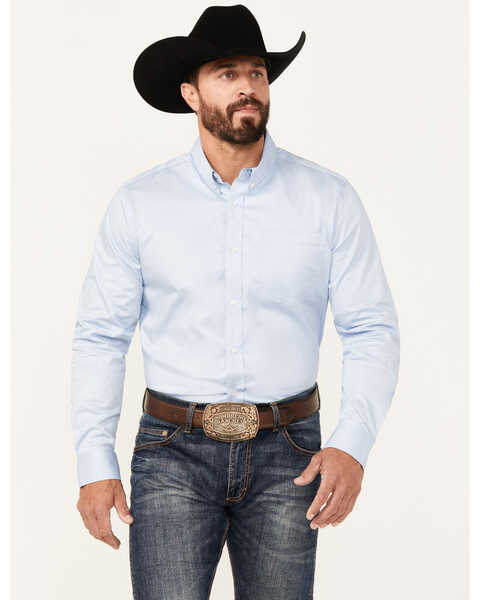 Cody James Men's Basic Twill Long Sleeve Button-Down Performance Western Shirt, Light Blue, hi-res